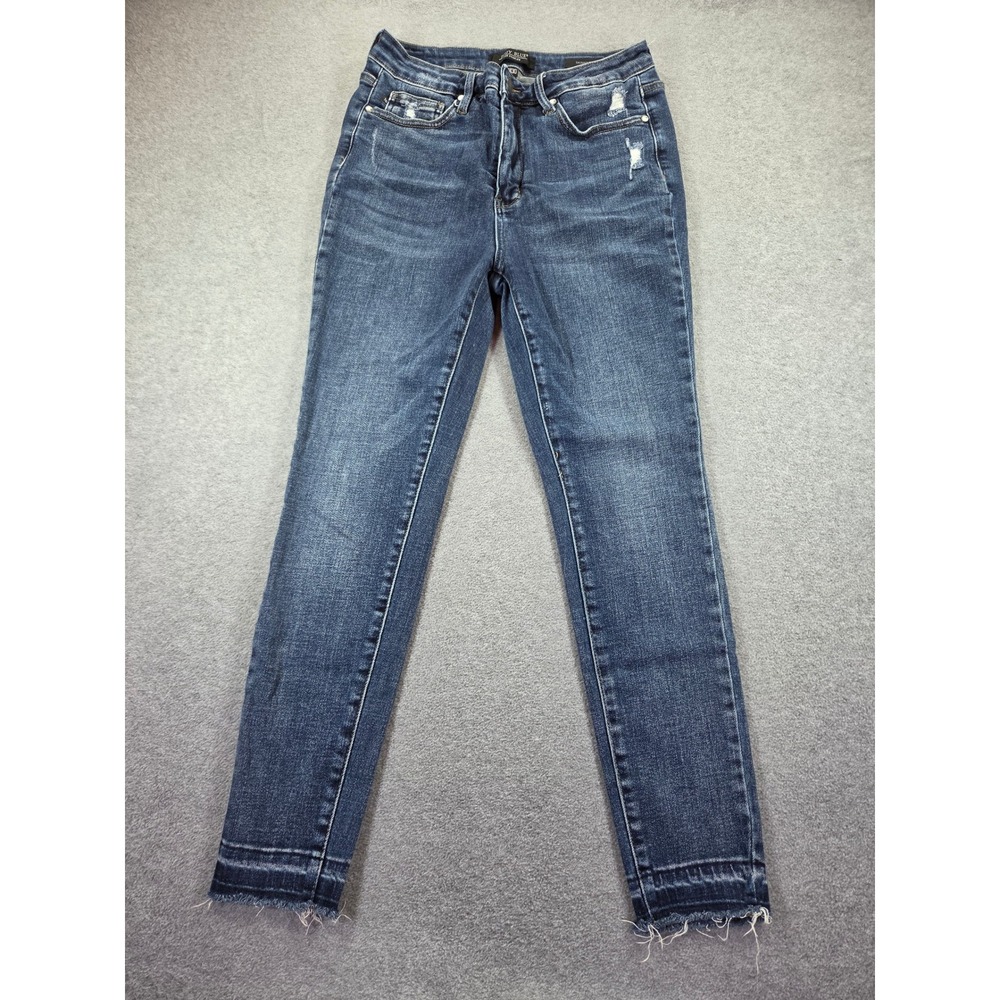 Judy Blue High Rise Skinny Jeans Womens Size 11 / 30 Raw Hem Dark Wash Denim